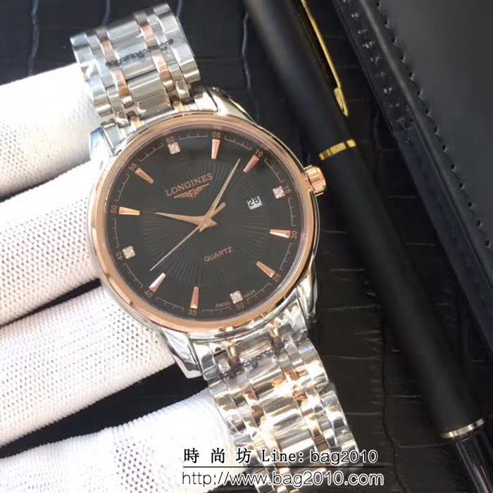 LONGINES浪琴 精鋼表殼 真皮錶帶 休閒商務男士腕表  WSS1571